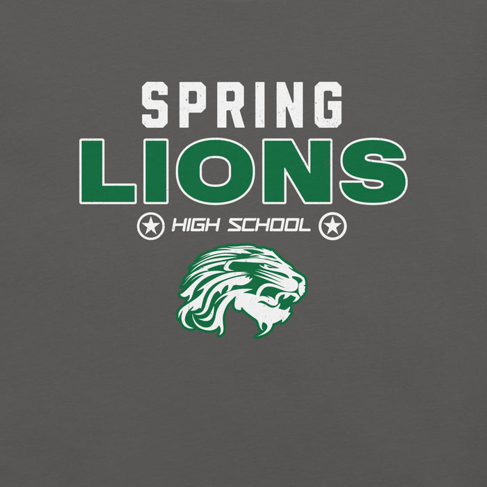 Close-up view of Spring High School Lions Dark Grey Premium Unisex T-shirt 003