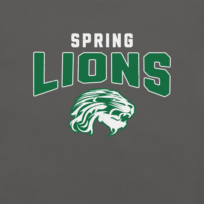 Close-up view of Spring High School Lions Dark Grey Premium Unisex T-shirt 234