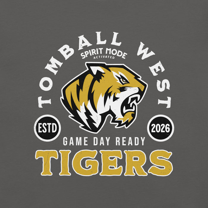Close-up view of Tomball West High School Tigers Dark Grey Premium Unisex T-shirt 208