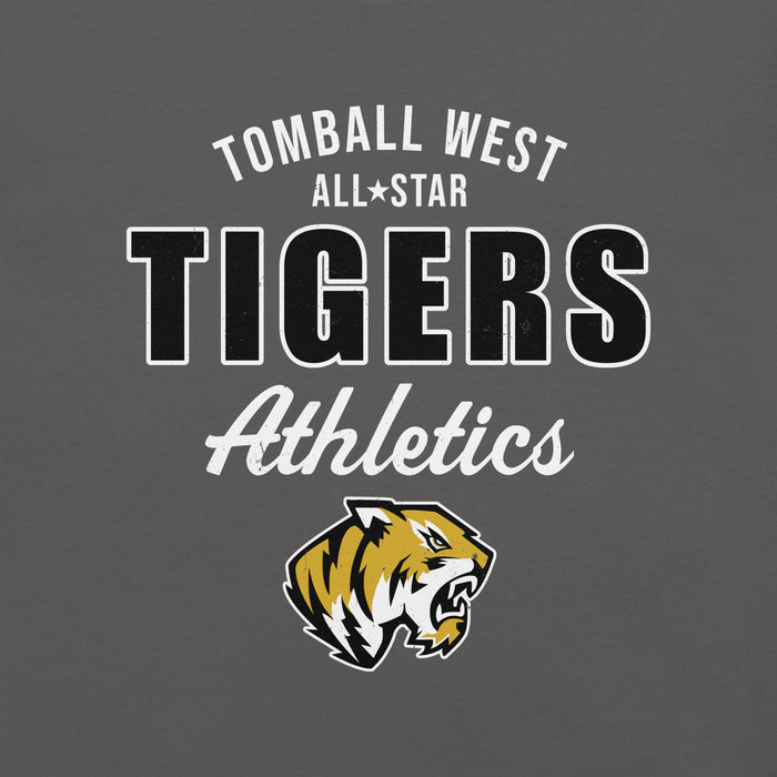 Close-up view of Tomball West High School Tigers Dark Grey Premium Unisex T-shirt 034