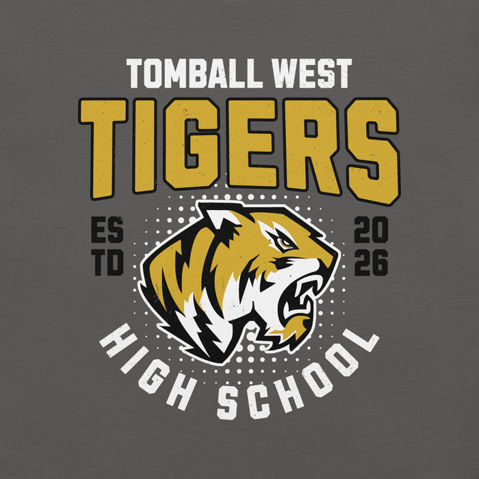 Close-up view of Tomball West High School Tigers Dark Grey Premium Unisex T-shirt 204