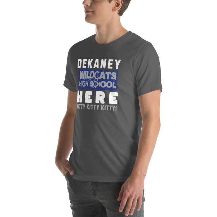 Man wearing Dekaney High School Wildcats Asphalt Grey Premium Unisex T-shirt 231