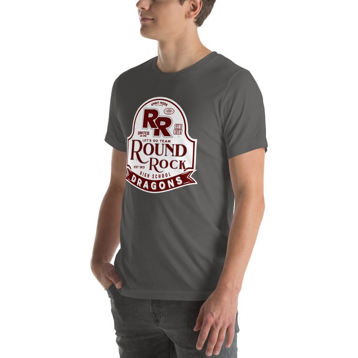Man wearing Round Rock High School Dragons Dark Grey Premium Unisex T-shirt 219