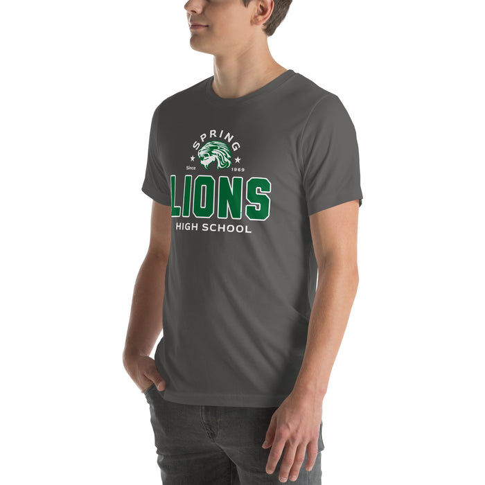 Man wearing Spring High School Lions Dark Grey Premium Unisex T-shirt 222