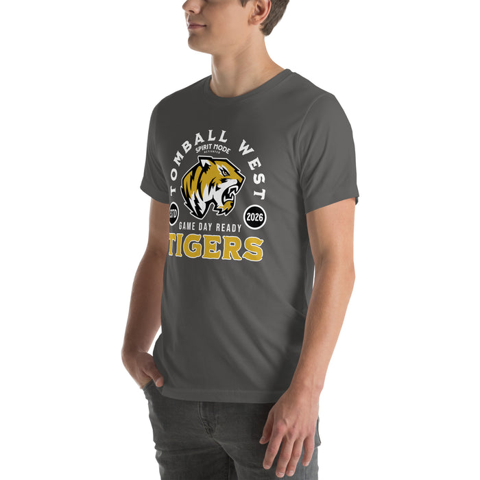 Man wearing Tomball West High School Tigers Dark Grey Premium Unisex T-shirt 208