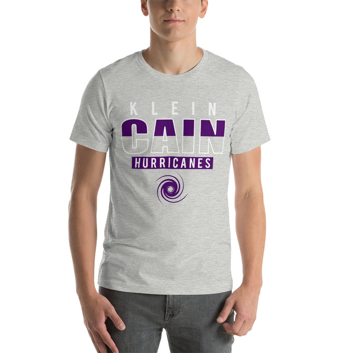 A man wearing Klein Cain High School Hurricanes Premium Athletic Heather T-shirt 23