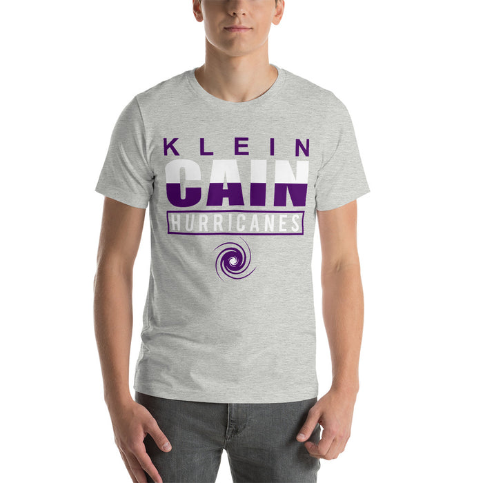 A man wearing Klein Cain High School Hurricanes Premium Athletic Heather T-shirt 29