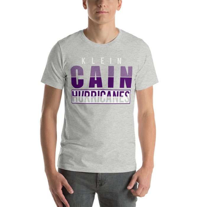 A man wearing Klein Cain High School Hurricanes Premium Athletic Heather T-shirt 31