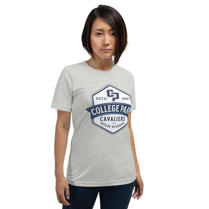 Woman wearing a College Park High School Cavaliers Premium Athletic Heather Unisex T-shirt 216