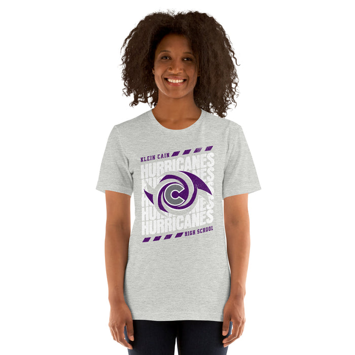 Woman wearing a Klein Cain High School Hurricanes Premium Athletic Heather T-shirt 231