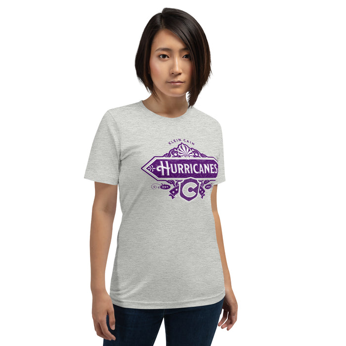 Woman wearing a Klein Cain High School Hurricanes Premium Athletic Heather T-shirt 205