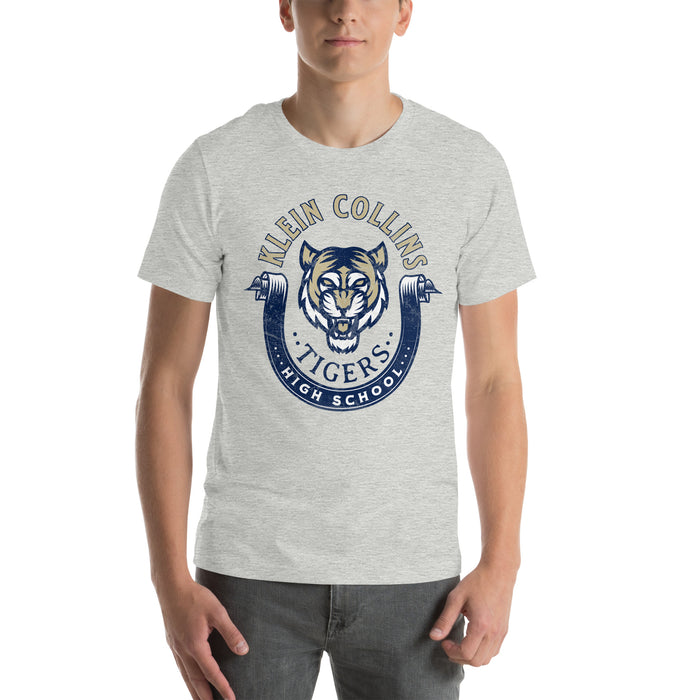 Man wearing a Klein Collins High School Tigers Premium Athletic Heather T-shirt 204