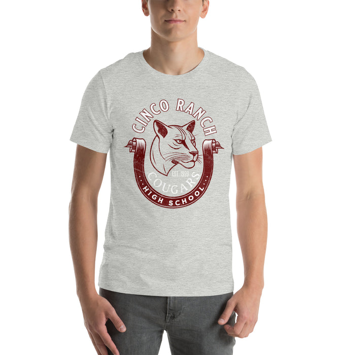 Man wearing a Cinco Ranch High School Cougars Premium Athletic Heather Unisex T-shirt 206