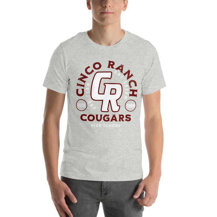 Man wearing a Cinco Ranch High School Cougars Premium Athletic Heather Unisex T-shirt 218