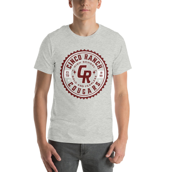 Man wearing a Cinco Ranch High School Cougars Premium Athletic Heather Unisex T-shirt 216