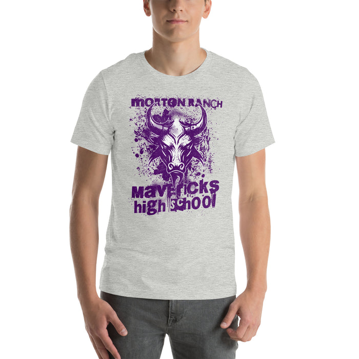 Man wearing a Morton Ranch High School Mavericks Premium Athletic Heather Unisex T-shirt 214