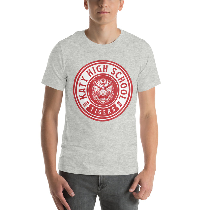 Man wearing a Katy High School Tigers Athletic Heather Premium Unisex T-shirt 210