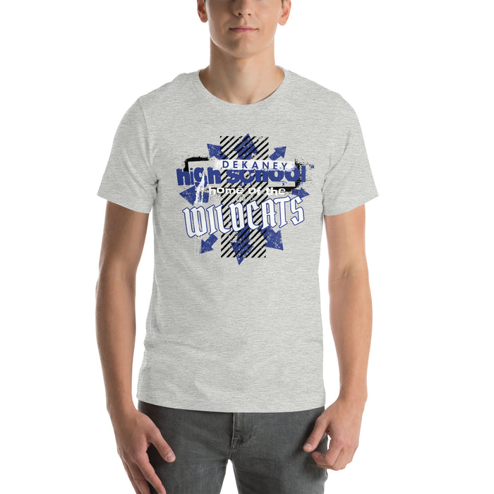 Man wearing Dekaney High School Wildcats Athletic Heather Grey Premium Unisex T-shirt 210