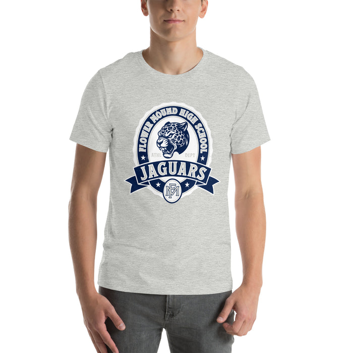 Man wearing Flower Mound High School Jaguars Athletic Grey Premium T-shirt 212