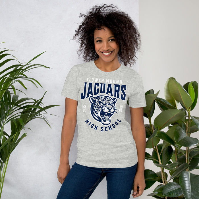 Woman wearing Flower Mound High School Jaguars Athletic Grey Premium T-shirt 213