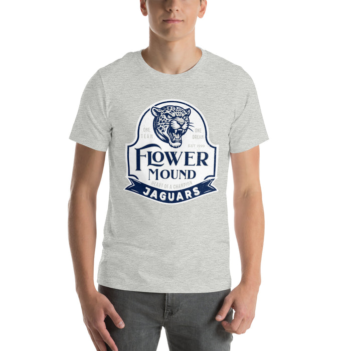 Man wearing Flower Mound High School Jaguars Athletic Grey Premium T-shirt 219