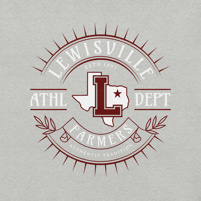 Close-up view of Lewisville High School Farmers Grey Premium Unisex T-shirt 201