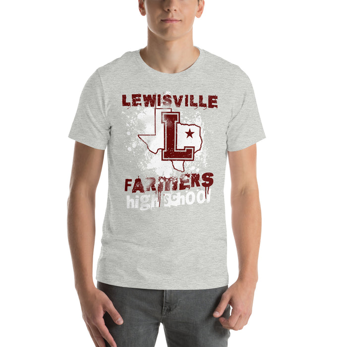 Man wearing Lewisville High School Farmers Grey Premium Unisex T-shirt 205