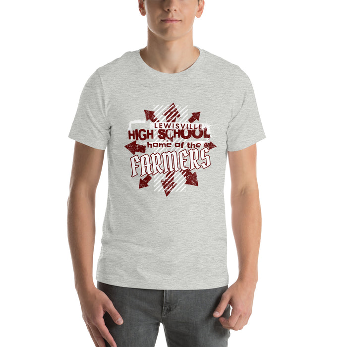 Man wearing Lewisville High School Farmers Grey Premium Unisex T-shirt 210