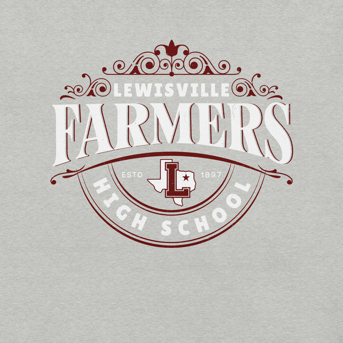 Close-up view of Lewisville High School Farmers Grey Premium Unisex T-shirt 211