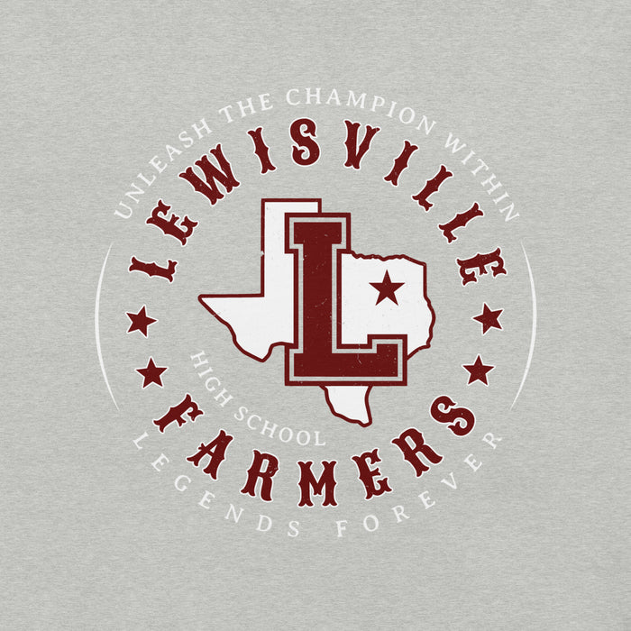 Close-up view of Lewisville High School Farmers Grey Premium Unisex T-shirt 214