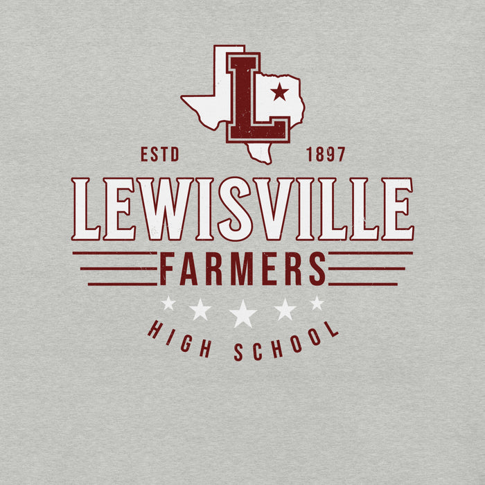 Close-up view of Lewisville High School Farmers Grey Premium Unisex T-shirt 217