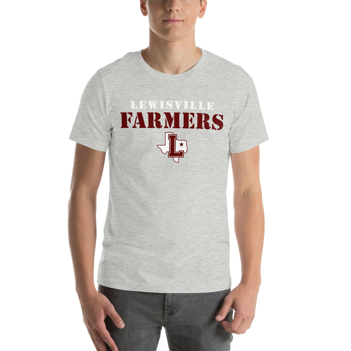 Man wearing Lewisville High School Farmers Grey Premium Unisex T-shirt 222