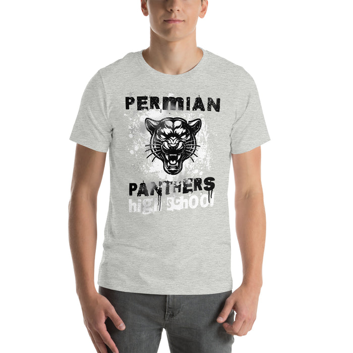 Man wearing Permian High School Panthers Grey Premium Unisex T-shirt 202