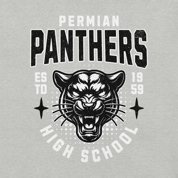 Close-up view of Permian High School Panthers Grey Premium Unisex T-shirt 204