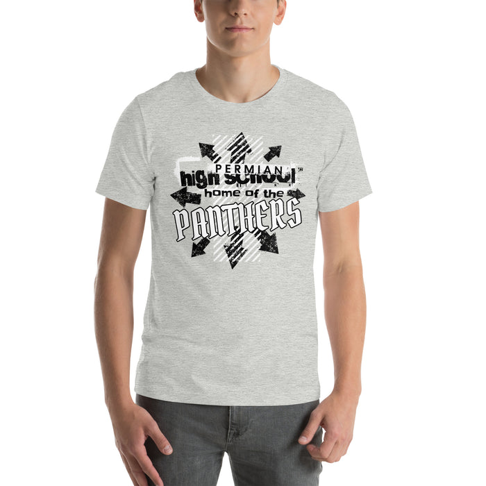 Man wearing Permian High School Panthers Grey Premium Unisex T-shirt 210