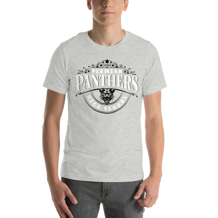 Man wearing Permian High School Panthers Grey Premium Unisex T-shirt 211