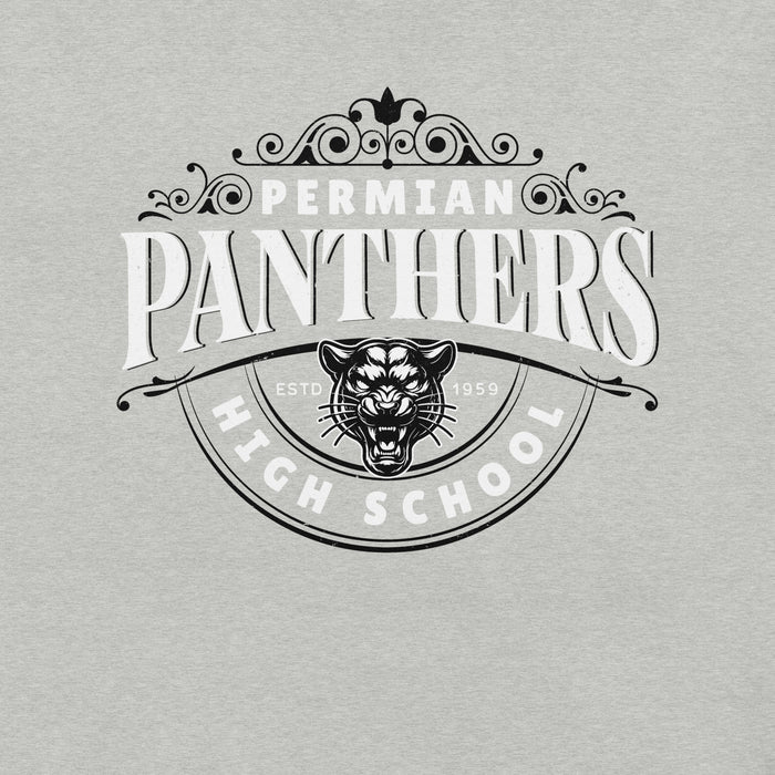 Close-up view of Permian High School Panthers Grey Premium Unisex T-shirt 211