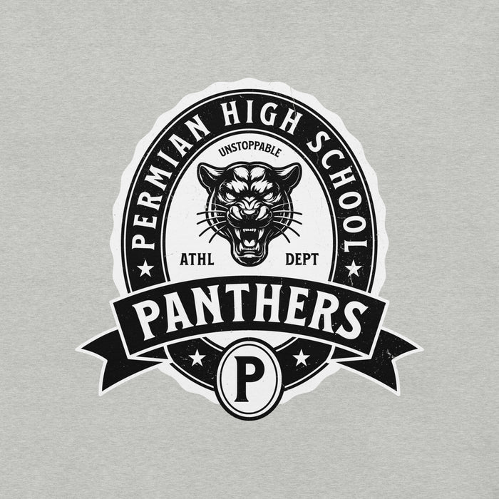 Close-up view of Permian High School Panthers Grey Premium Unisex T-shirt 212