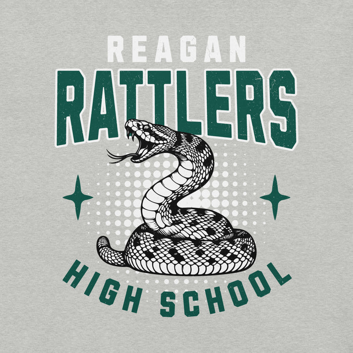 Close-up view of Reagan High School Rattlers Grey Premium Unisex T-shirt 204