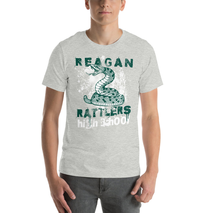 Man wearing Reagan High School Rattlers Grey Premium Unisex T-shirt 205