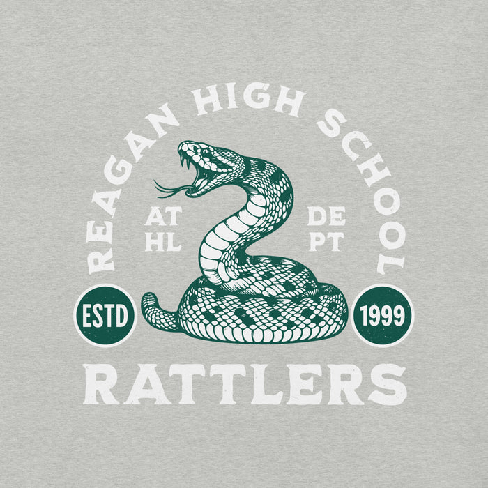 Close-up view of Reagan High School Rattlers Grey Premium Unisex T-shirt 208