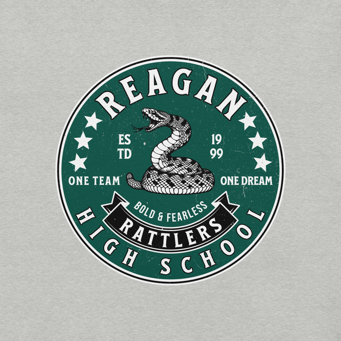 Close-up view of Reagan High School Rattlers Grey Premium Unisex T-shirt 215