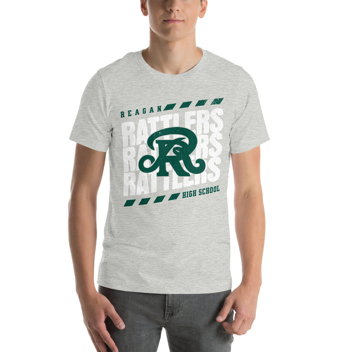 Man wearing Reagan High School Rattlers Grey Premium Unisex T-shirt 223