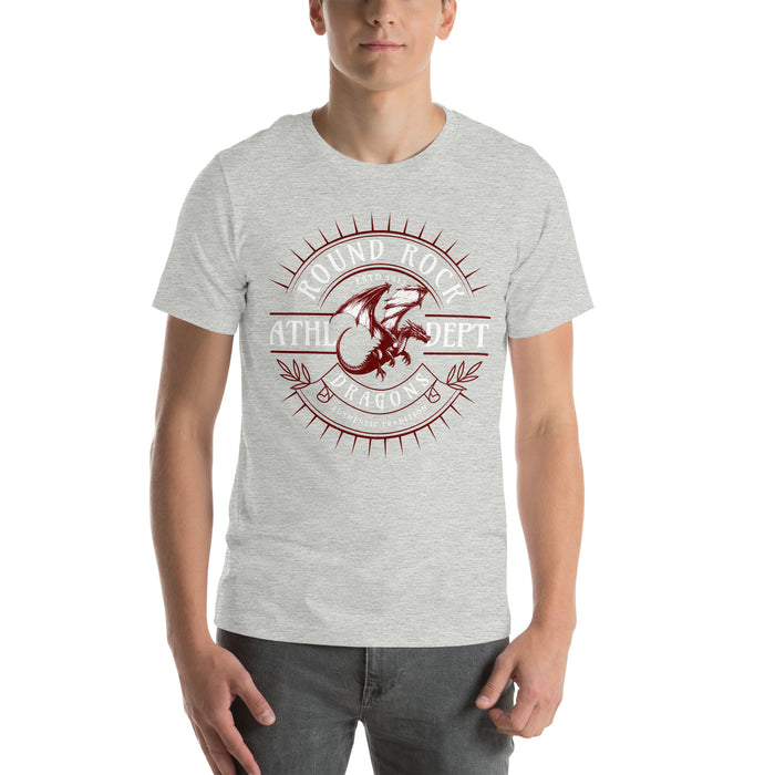 Man wearing Round Rock High School Dragons Grey Premium Unisex T-shirt 201