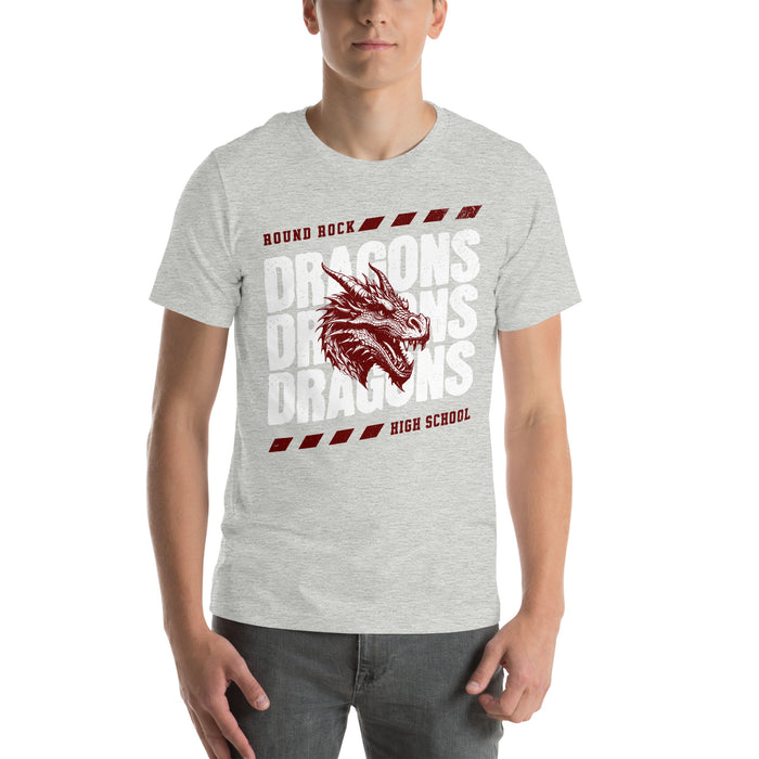 Man wearing Round Rock High School Dragons Grey Premium Unisex T-shirt 223