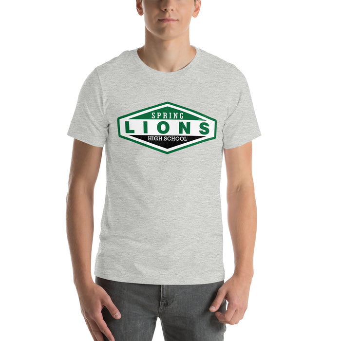 Man wearing Spring High School Lions Grey Premium Unisex T-shirt 009