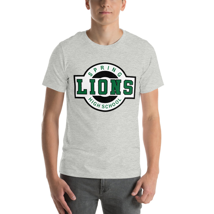 Man wearing Spring High School Lions Grey Premium Unisex T-shirt 011