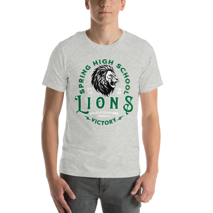 Man wearing Spring High School Lions Grey Premium Unisex T-shirt 206