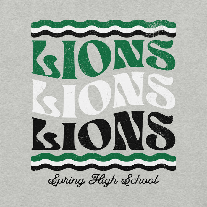 Close-up view of Spring High School Lions Grey Premium Unisex T-shirt 210