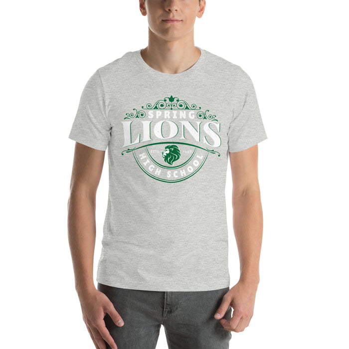 Man wearing Spring High School Lions Grey Premium Unisex T-shirt 211